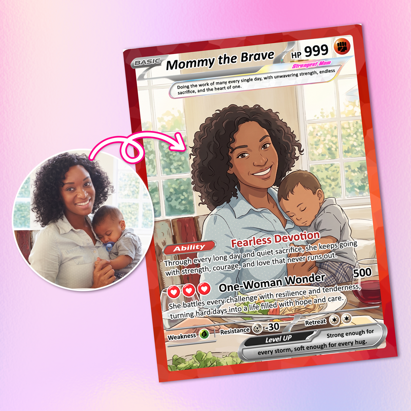 For Single Mom Happy Mother's Day Custom Pokémon Card - Anime-Inspired Personalized Mother’s Day Gift for the Strongest Mom Ever | Gift for Single Moms - Customizable Trading Cards - CPC-103