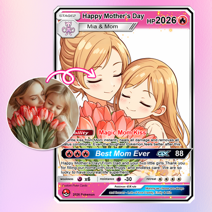 2026 Custom Mother’s Day Pokémon Card – Personalized Mom Gift from Daughter, Son | Ghibli - Anime Style Mom & Kids Card | Unique Gift 2026 - CPC-79