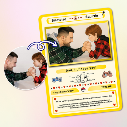 Happy Father’s Day Personalized Pokemon Card - Anime Inspired Personalized Pokémon Card for Trainer Dad - Customizable Gift from Supporter, Wife, Son & Daughter - CPC-108.B