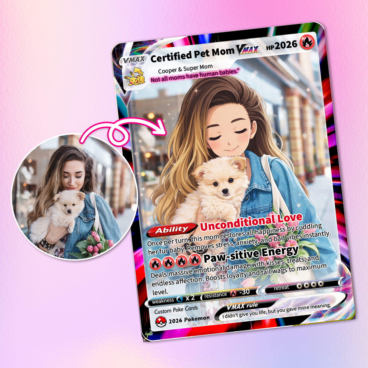 Custom Pet Mom Pokémon Card – Personalized Dog Mom Mother's Day Gift - Customizable Gift from Husband Daughter, Son | Ghibli - Anime Style Trading Card - CPC-83
