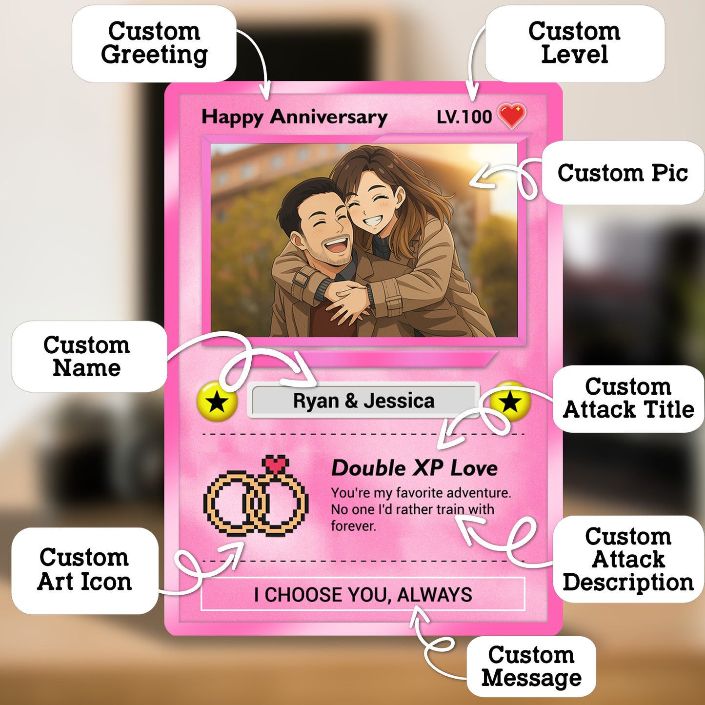 Custom Pokémon Cards for Couples, Change Photo to Anime Styles - CPC-02