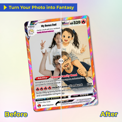 My Bonus Dad Custom Pokémon Card for Father's Day - Comic Anime Style Personalized Pokémon Card for Step Dad - Perfect Gift for Stapfather from Kids - CPC-131