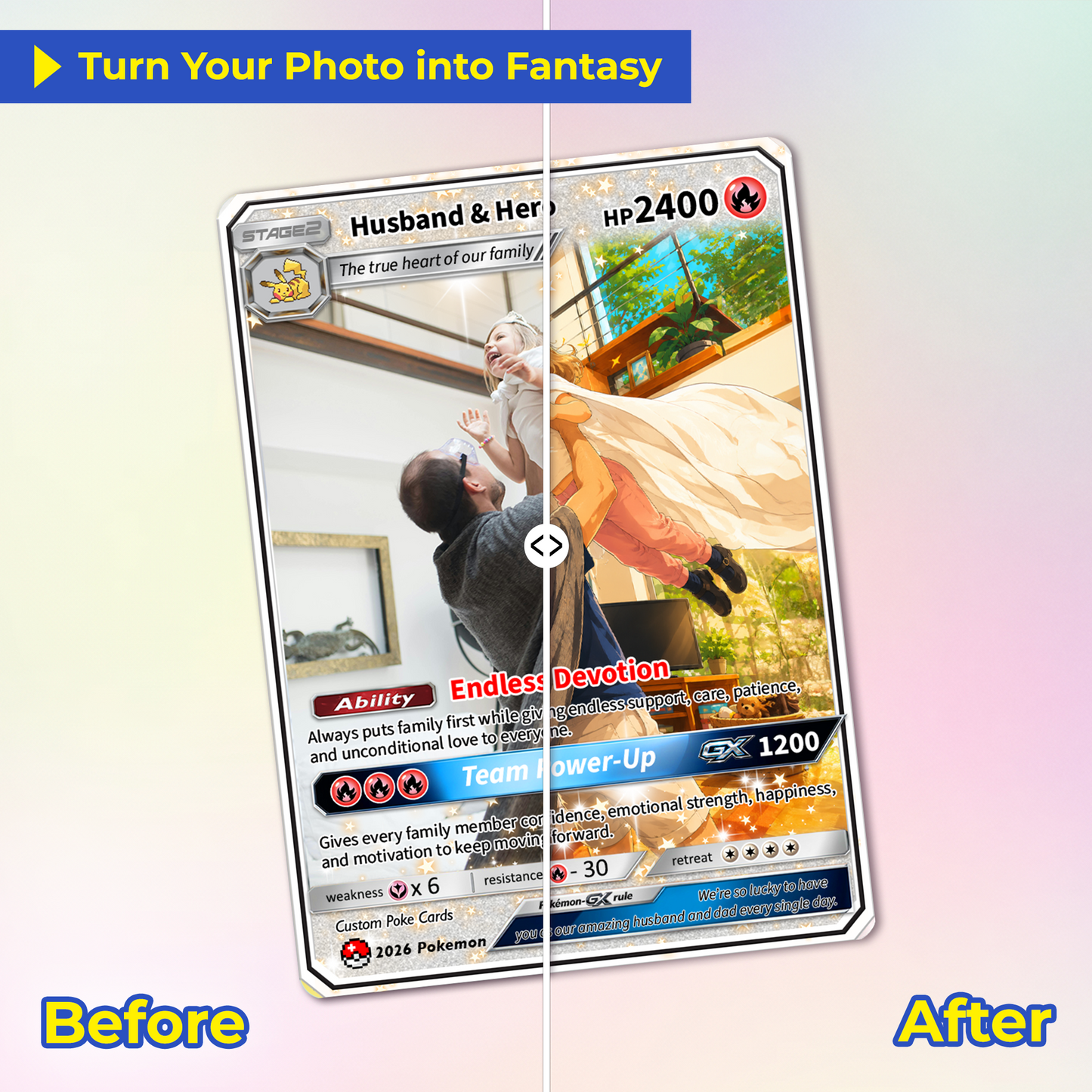 2026 Father's Day Custom Pokémon Card - Comic Anime Style Personalized Pokémon Card for Dad - Perfect Gift from Wife & Kids - CPC-118