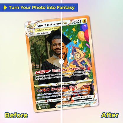 Graduation Custom Pokémon Card - Personalized Student Achievement Pokémon Card with Anime Picture for Kids, Students - Graduation Gift from Parents - CPC-BTS-06