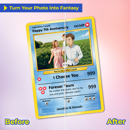 Personalized Pokemon Card for Couples with Anime Style - Custom Couple Pokemon Card for Him Her - Custom Names Anniversary - CPC-36