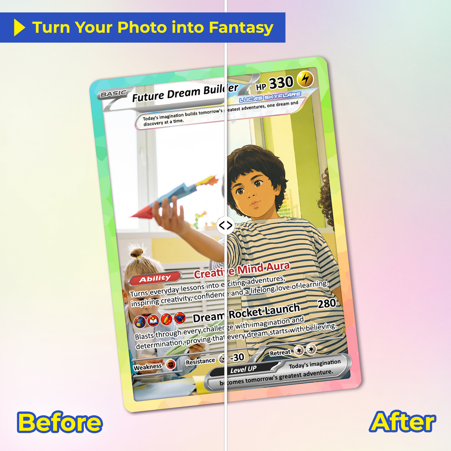 First Day of School Personalized Pokémon Card, First Grade Custom Pokémon Card, Customizable Animated Gift from Parents for Kids - Kindergarten Graduation Gift - CPC-BTS-13