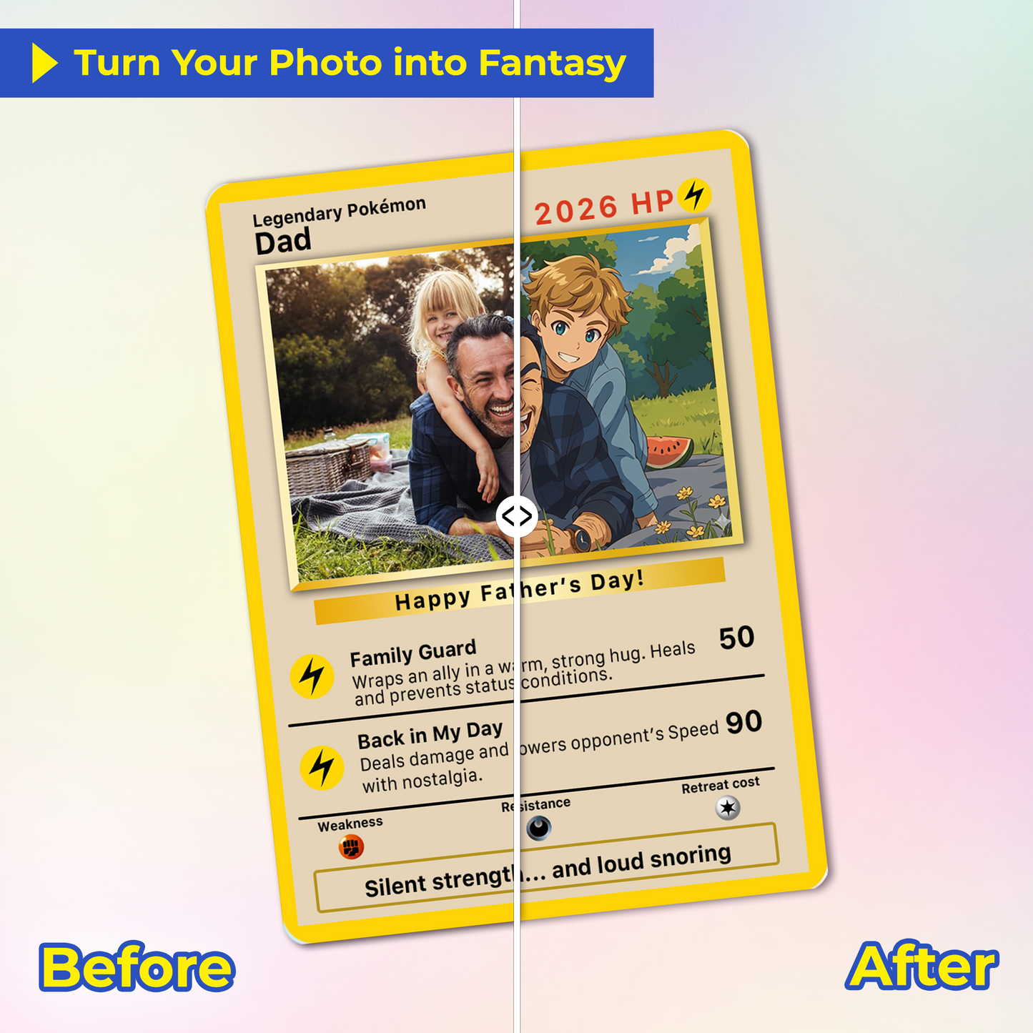 Classic Vibe Custom Pokémon Card for 2026 Father's Day - Anime Styles Personalized Pokémon Card for Dad - Perfect  Pokémon Card from Wife & Kids - CPC-109