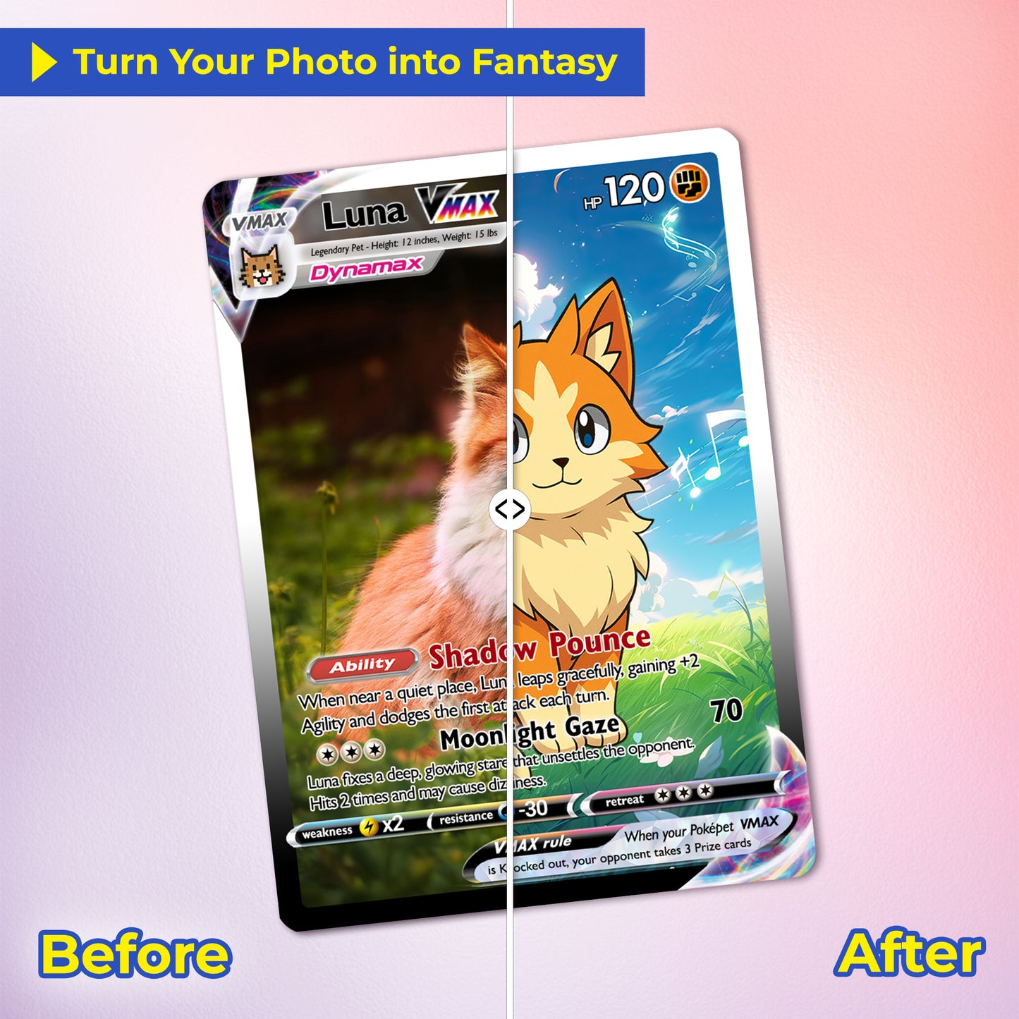 Custom Pokémon Card for Pet Lovers, Personalized Pokémon Card with Pet Photo for Dog Mom Cat Mom Dog Dad Cat Dad - CPC-48