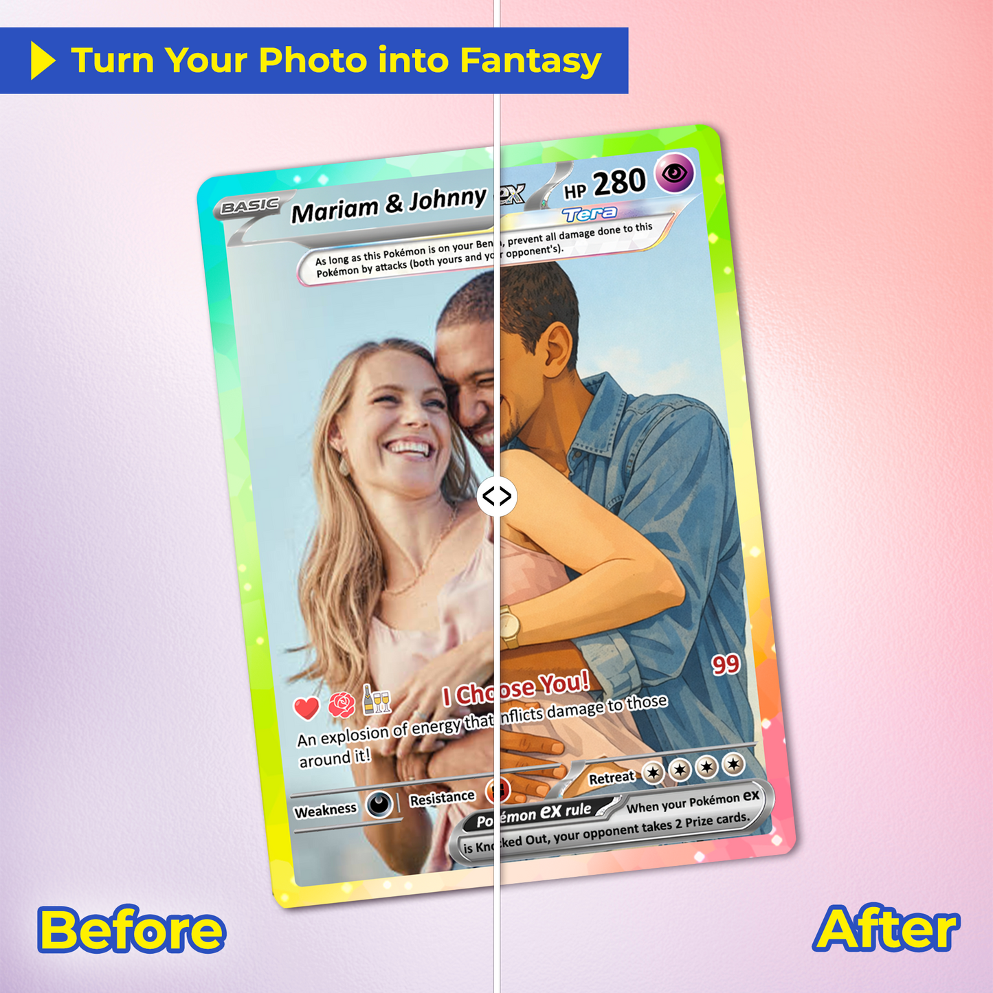 Custom Pokémon Cards with Anime Picture, Personalized Poke Cards Animated Style Gifts for Him and Her - CPC-04.A