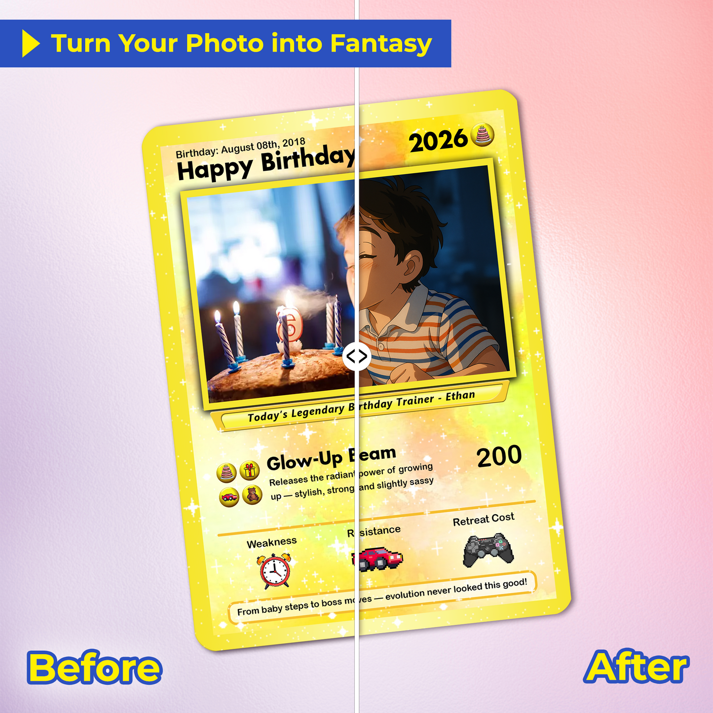 Happy Birthday Custom Pokémon Card, Personalized Pokémon Card for Date of Birth - CPC-11