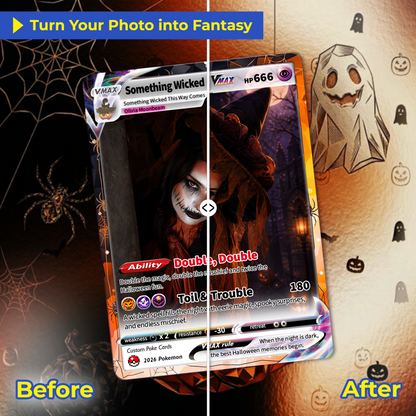 Custom Halloween Witch Pokémon Card with Anime Picture, Personalized Pokémon Cards, Spooky Halloween Gift for Her - CPC-hlw-15