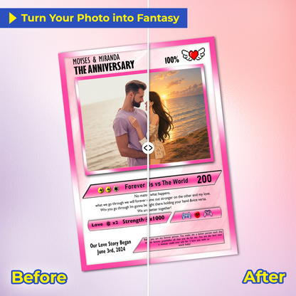 Happy Valentines Card, Custom Pokémon Cards with Anime Picture, Personalized Poke Cards Animated Style Gifts for Him and Her - CPC-72