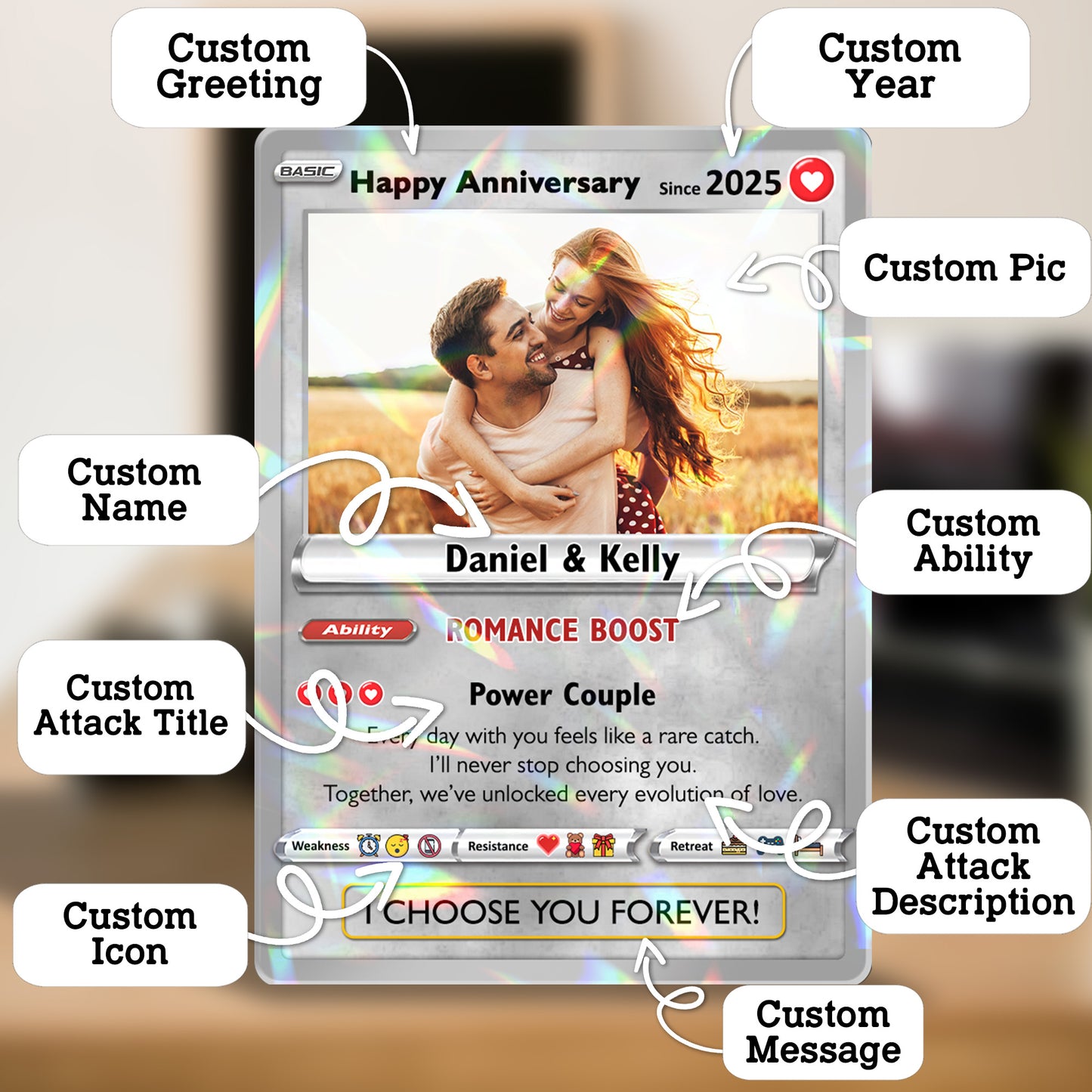 Custom Couple Pokemon Cards for Anniversary Day, Transform to Anime Styles - CPC-01