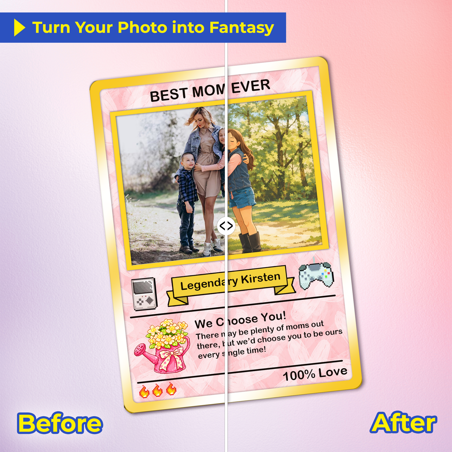 2026 Mother's Day Custom Pokemon Card - Ghibli Anime Style Personalized Pokemon Card for Mom - Customizable Trading Cards - CPC-80.B