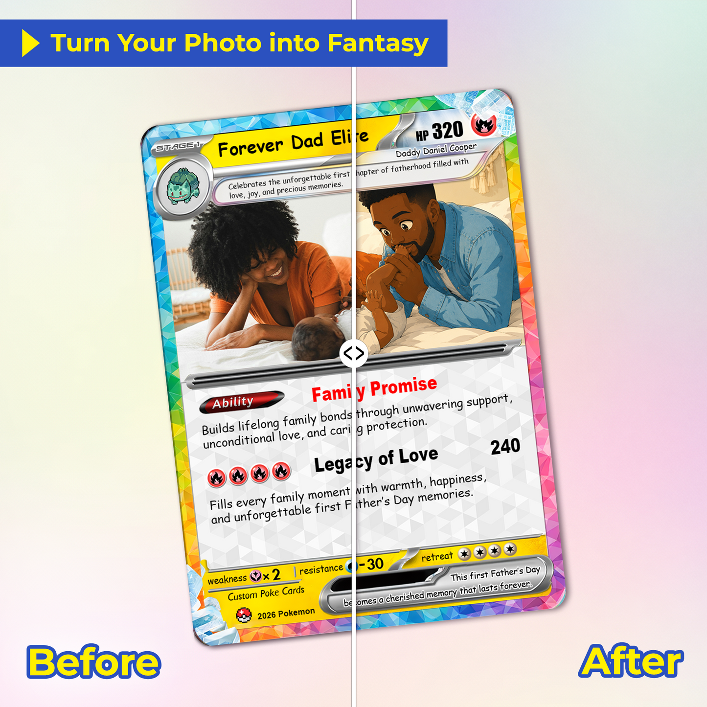 Custom Pokémon Card for First Father’s Day - Comic Anime Style Personalized Pokémon Card for New Dads - Perfect Gift for First-Time Dads- CPC-128