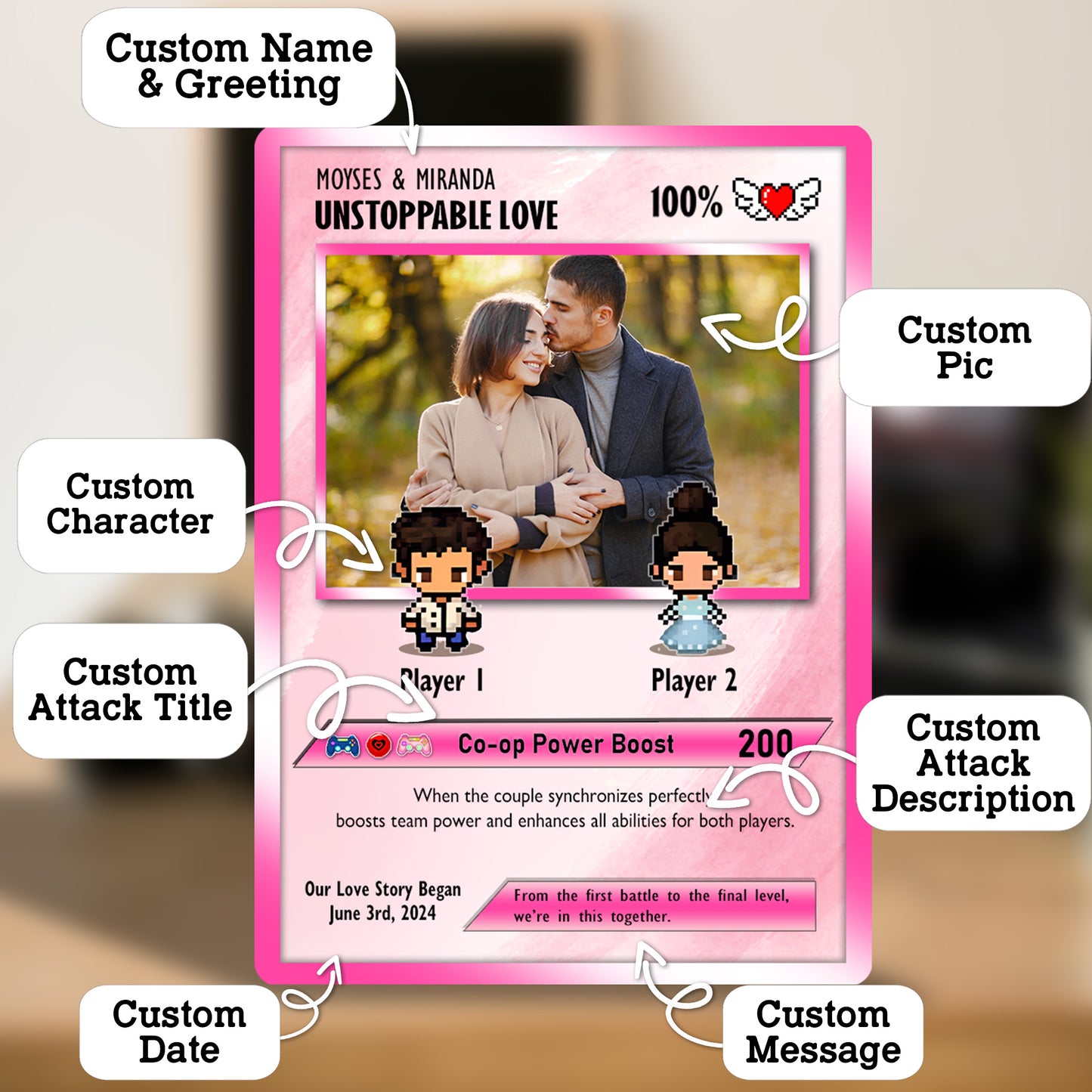 Custom Pokemon Card by Art Pixel Characters for Couple - Anime-Inspired Ghibli Aesthetic Pocket Monster Gift - CPC-22