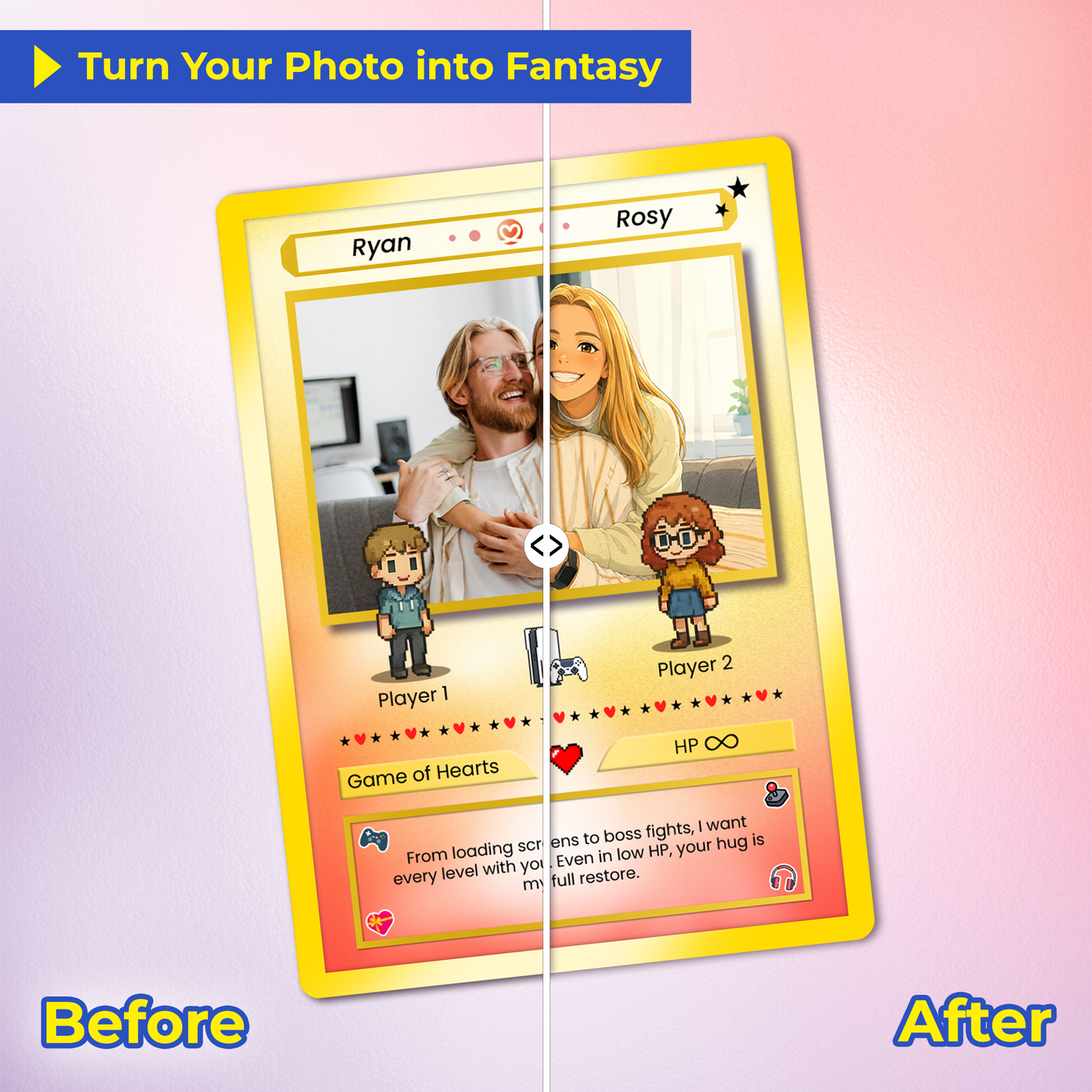 Personalized Pokémon Card with Animated Photo - Custom Pokémon Card for Couple - Customizable Gift for Him and Her - CPC-21.B