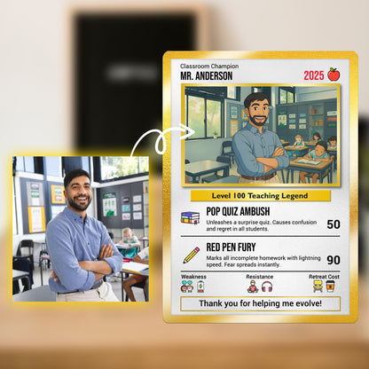 Classroom Champion Gift Card, Custom Pokemon Cards Teacher Appreciation, Change Your Photo to Ghibli Style, Thank You Teacher Gift, Personalized Pokemon Cards - CPC-65