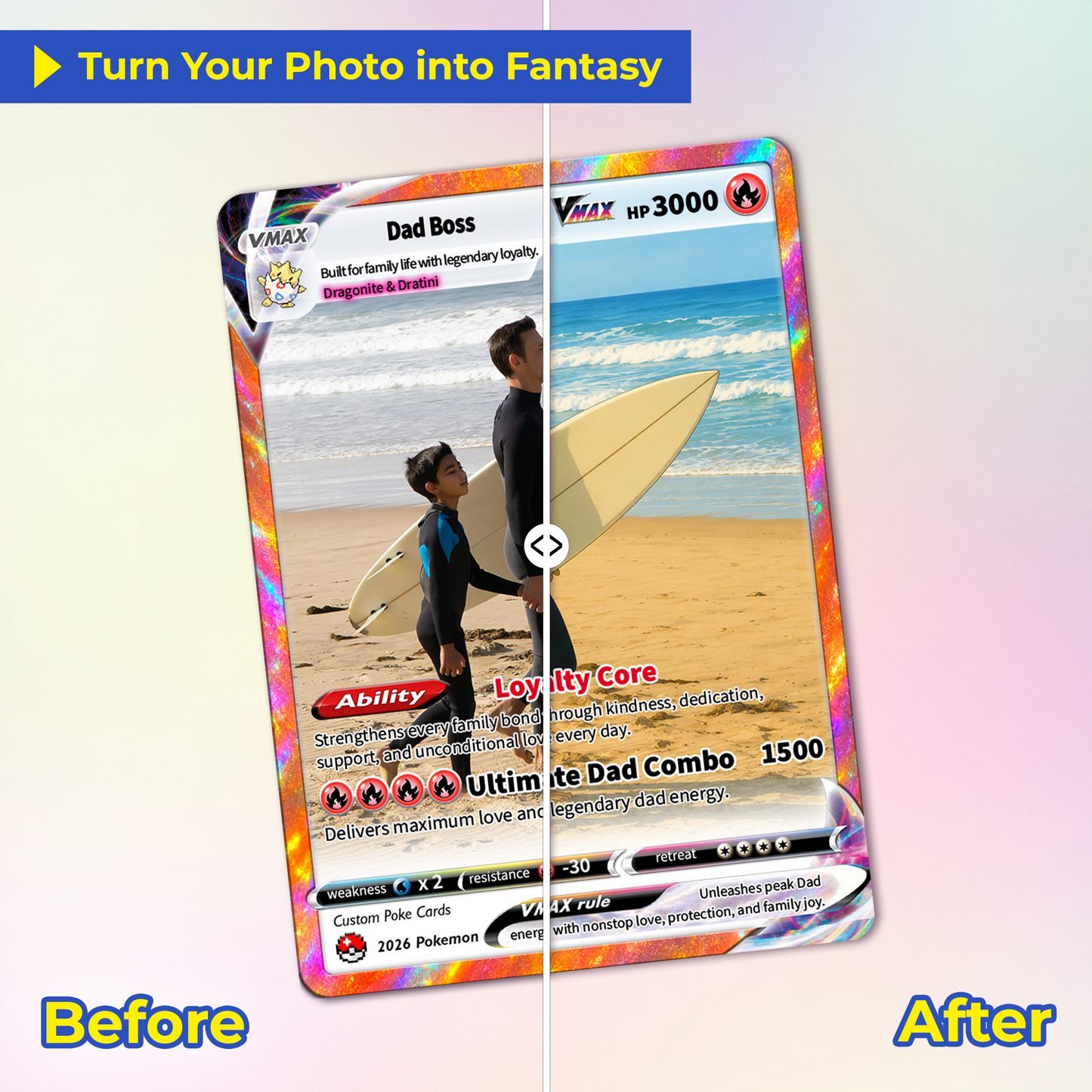 Perfect Gift from Wife & Kids - Happy Father's Day Custom Pokémon Card - Comic Anime Style Personalized Pokémon Card for Dad - Perfect Gift from Wife & Kids - CPC-125