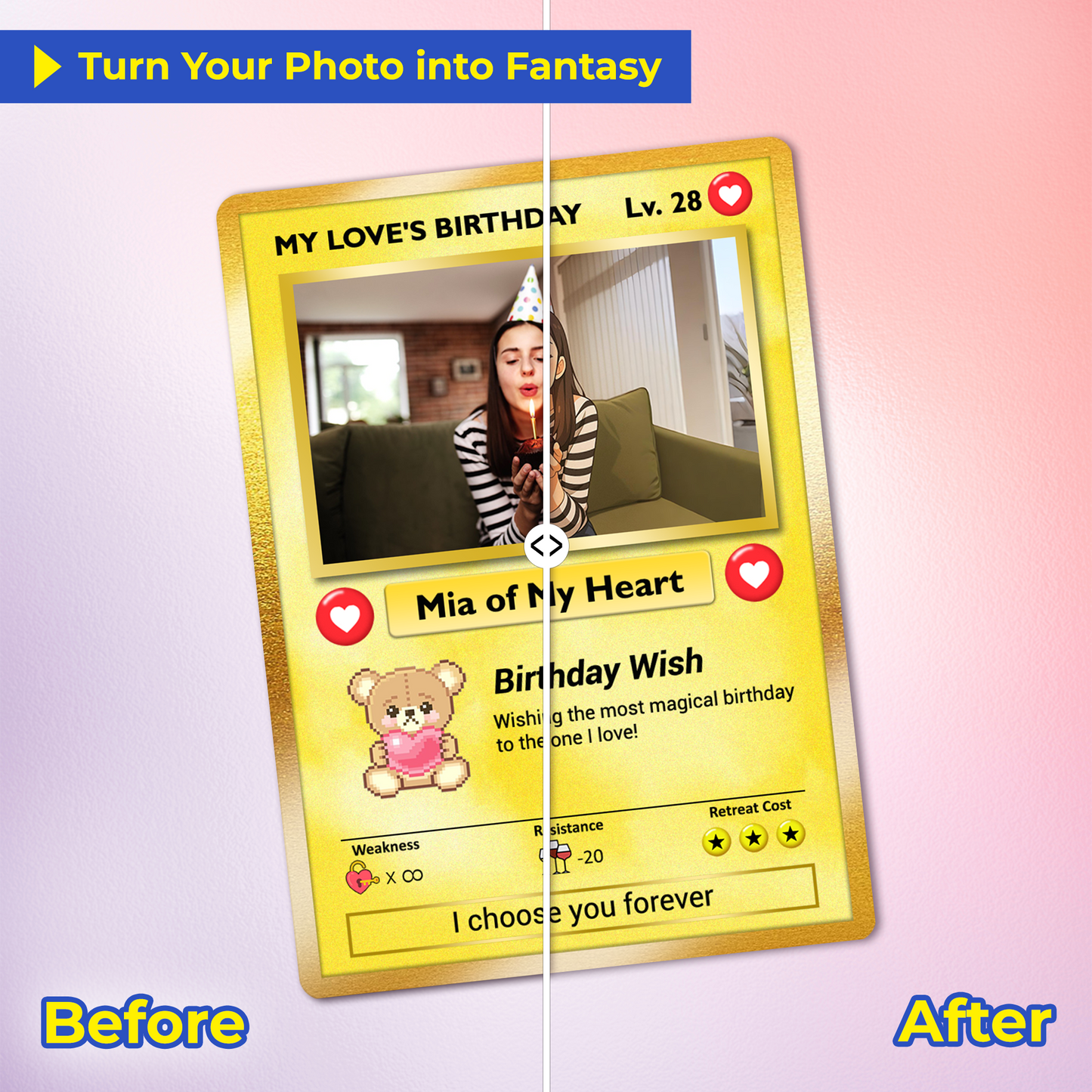Anime Transformation Personalized Pokemon Card, Birthday Custom Pokemon Card for Couples, Customizable Pokemon Cards for Birthday - CPC-44
