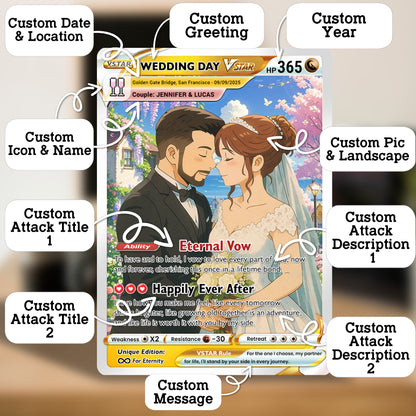 Personalized Pokemon Card for Couples with Ghibli Style - Custom Couple Pokemon Card for Him Her - Deep Custom Names Date Location - CPC-34