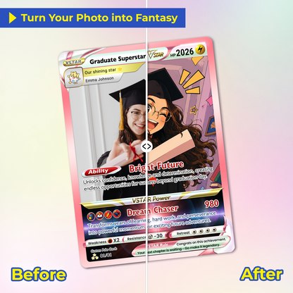 Graduate Superstar Personalized Pokémon Card - Custom Student Achievement Pokémon Card with Anime Picture for Kids, Students - Graduation Gift from Parents - CPC-BTS-05