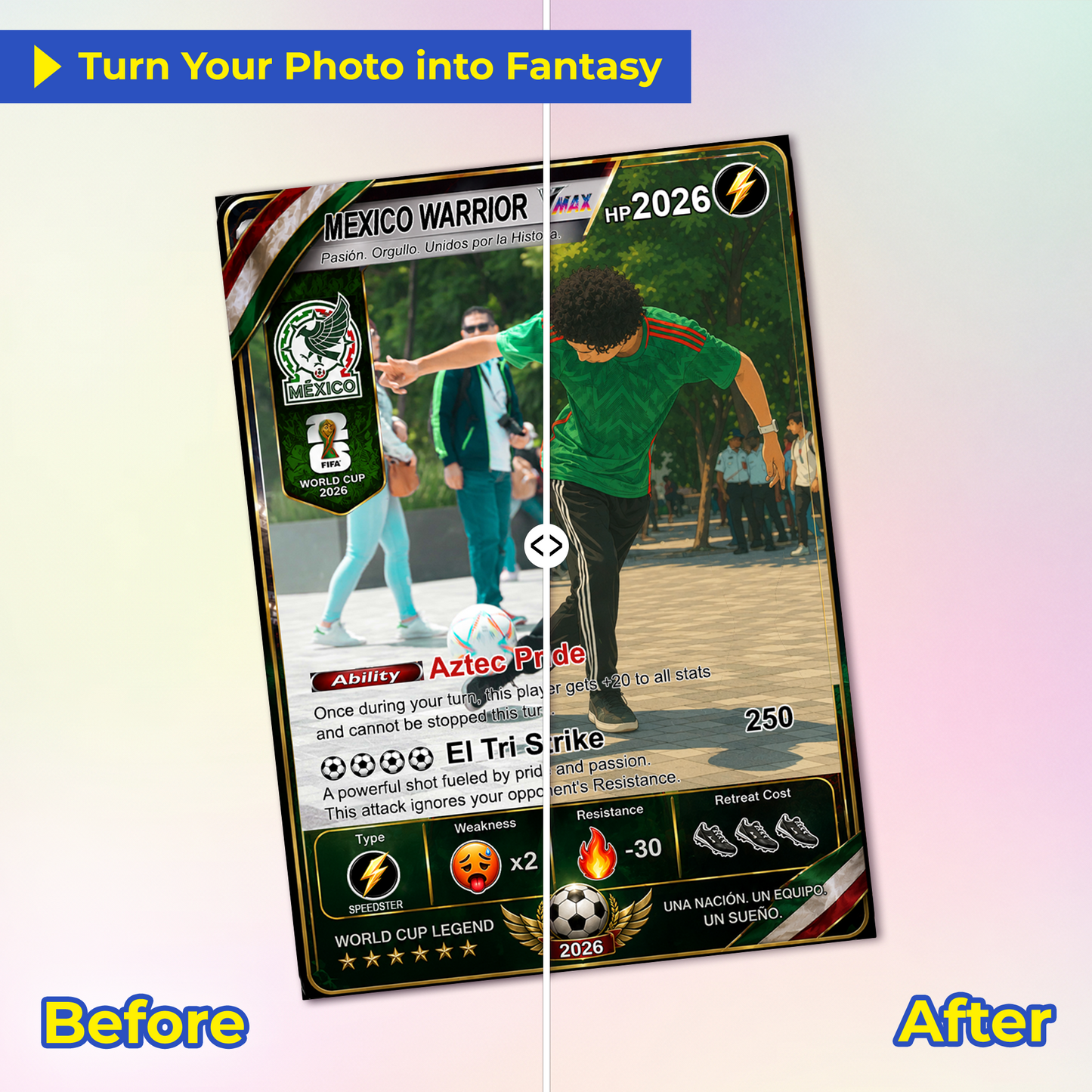 World Cup 2026 Custom Soccer Card, Personalized Football Trading Card, Pokémon-Style Fan Card with Photo, Unique Gift for Soccer Fans - CPC-WC-MEX