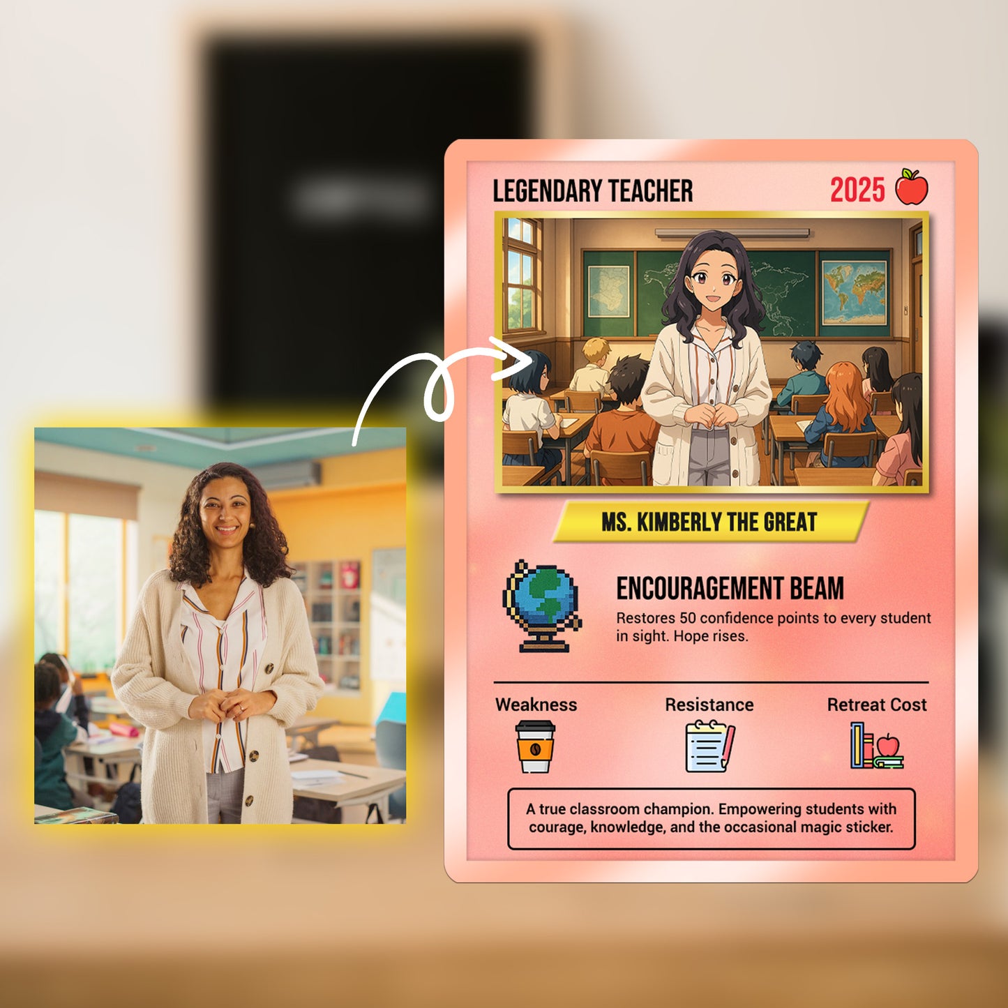 Custom Pokemon Cards Teacher Appreciation, Change Your Photo to Ghibli Style, Thank You Teacher Gift, Personalized Pokemon Cards - CPC-64