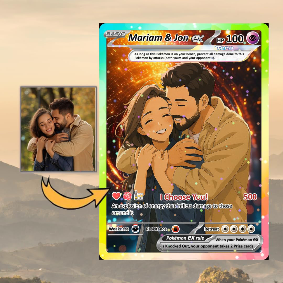Custom Pokémon Cards with Anime Picture, Personalized Poke Cards Animated Style Gifts for Him and Her - CPC-04