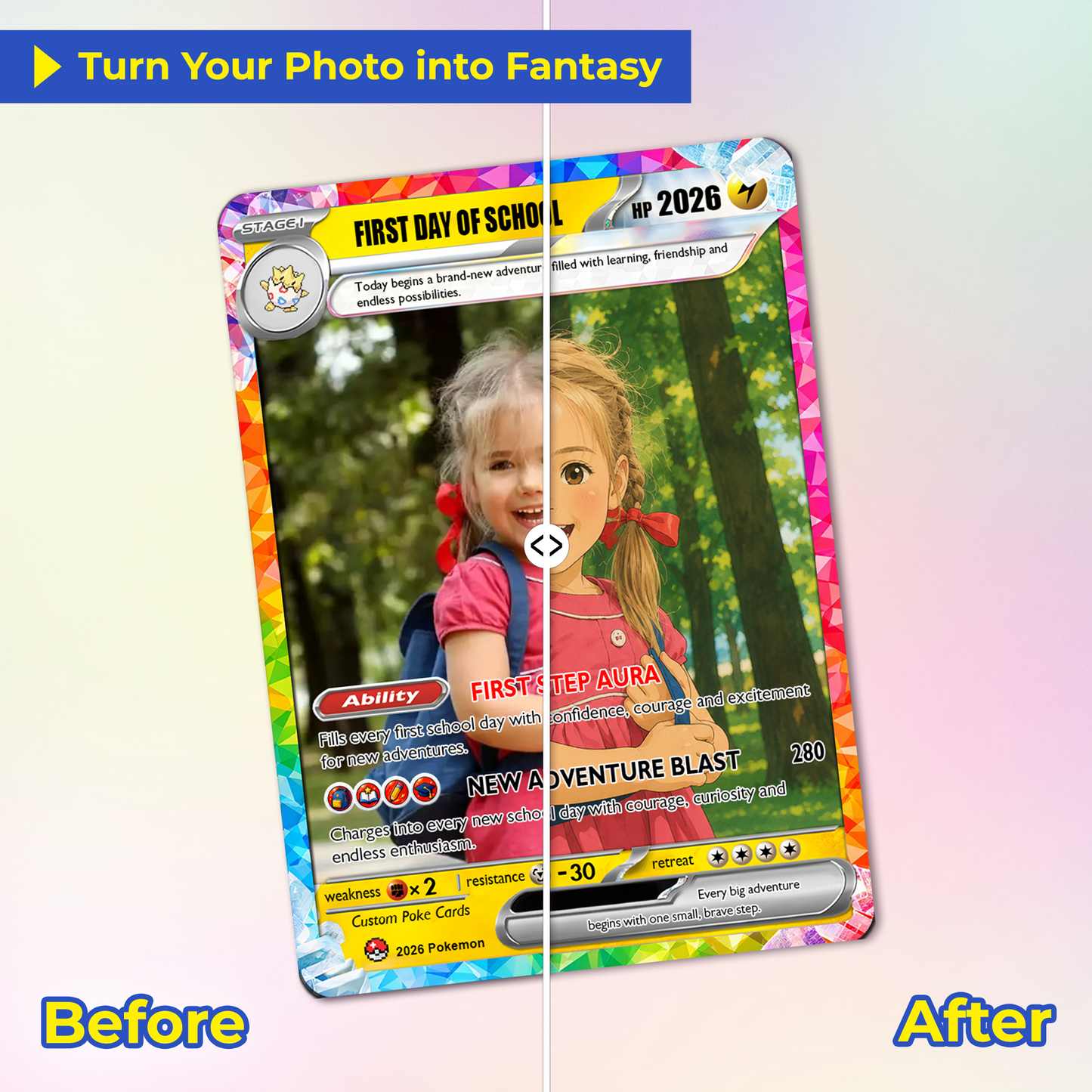 First Grade Custom Pokémon Card, First Day of School Personalized Pokémon Card, Customizable Animated Gift from Parents for Kids - Kindergarten Graduation Gift - CPC-BTS-23