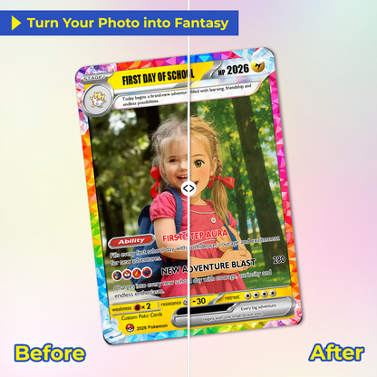 First Grade Custom Pokémon Card, First Day of School Personalized Pokémon Card, Customizable Animated Gift from Parents for Kids - Kindergarten Graduation Gift - CPC-BTS-23