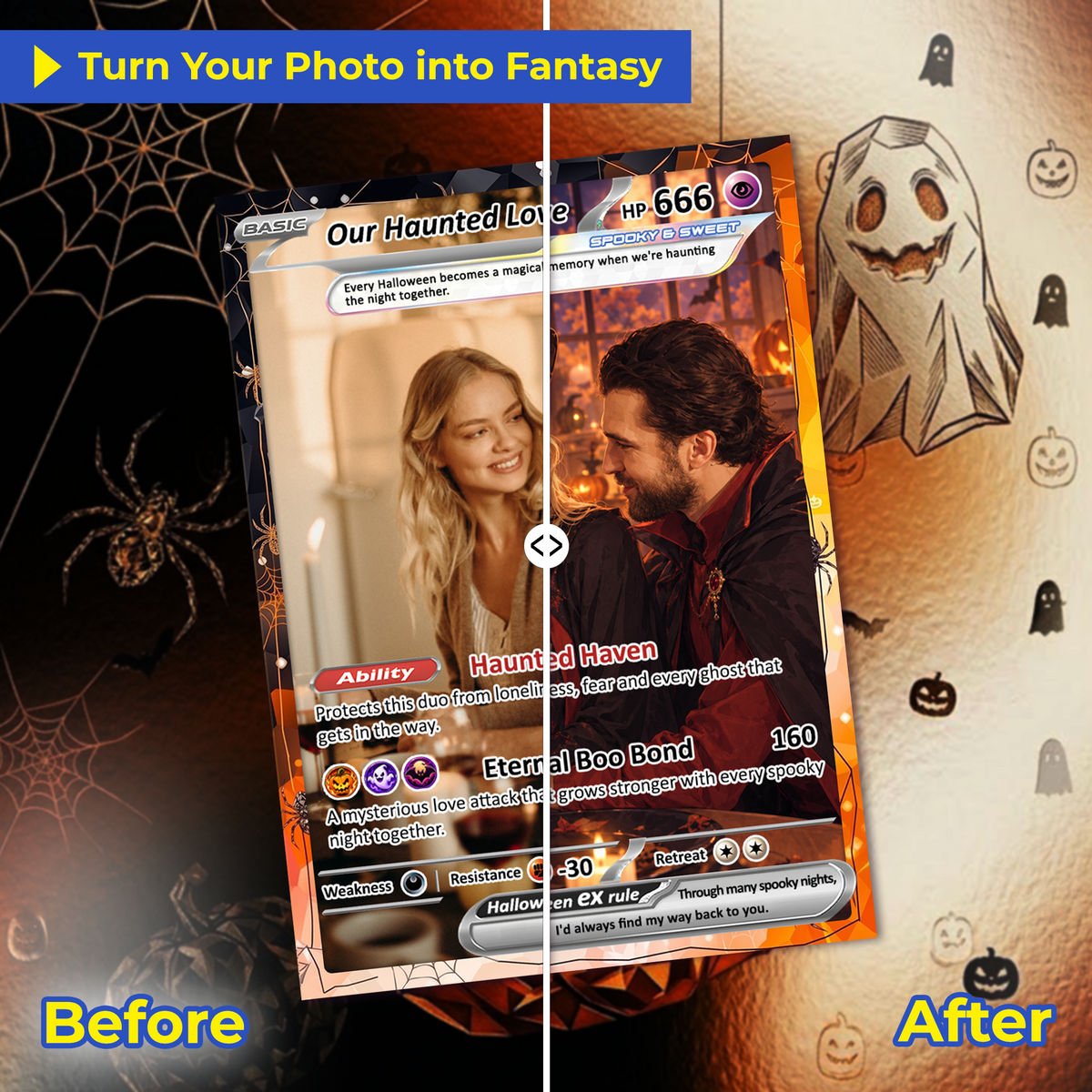 Halloween Personalized Pokemon Cards, Custom Pokémon Cards with Animated Photo, Gifts for Lovers, Husband and Wife - CPC-hlw-04