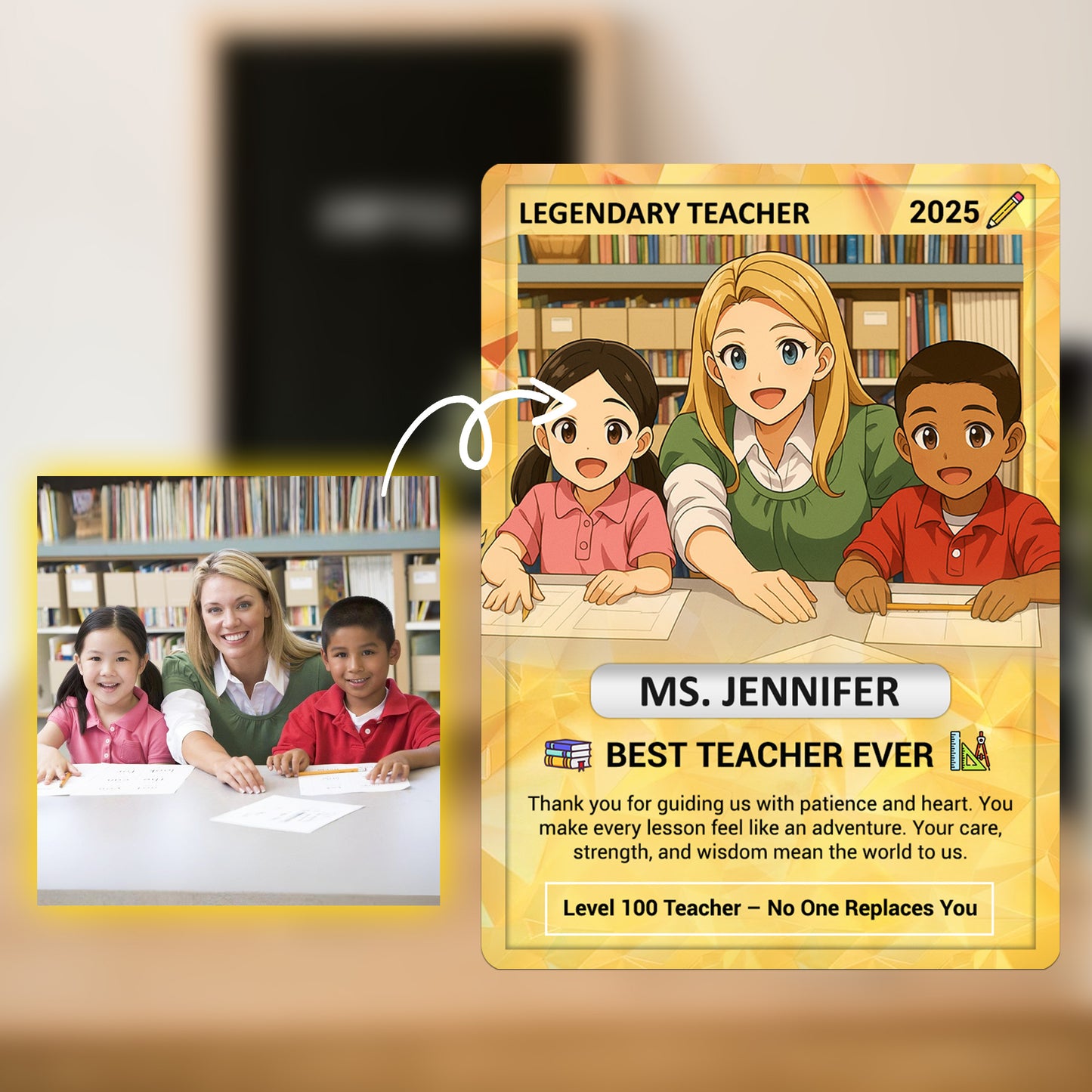 Legendary Teacher Gift Card, Custom Pokemon Cards Teacher Appreciation, Change Your Photo to Ghibli Style, Thank You Teacher Gift, Personalized Pokemon Cards - CPC-67