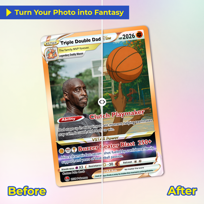 Basketball Dad Custom Pokémon Card for Father's Day - Father’s Day Personalized Pokémon Card for Sport Dad - Comic Anime Customizable Gift from Supporter, Wife, Son & Daughter - CPC-137