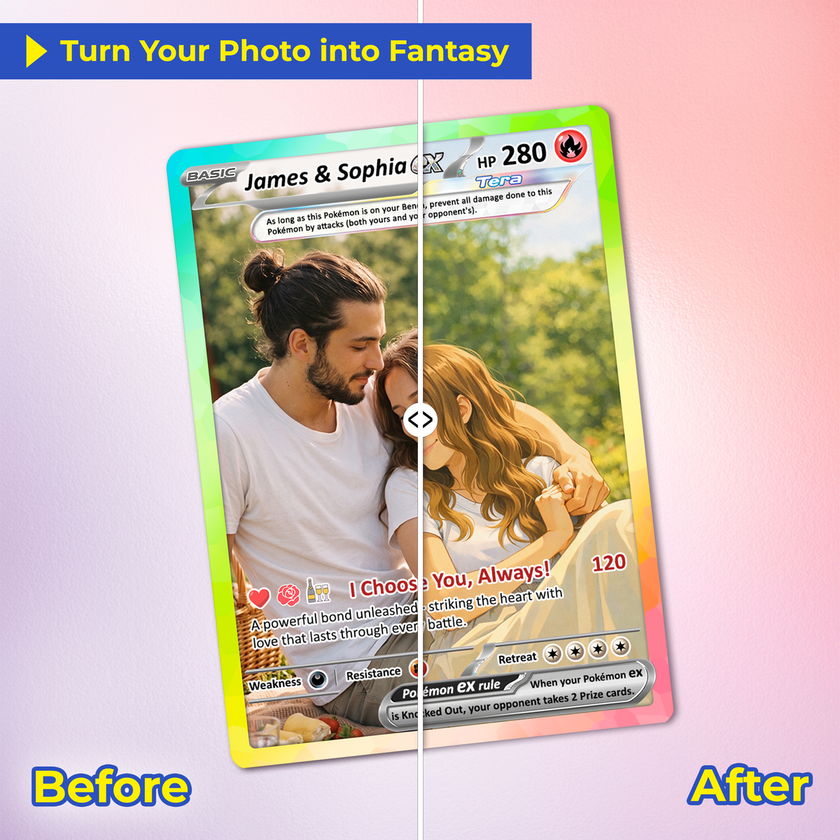 Custom Pokémon Cards with Anime Picture, Personalized Poke Cards Animated Style Gifts for Him and Her - CPC-04.B
