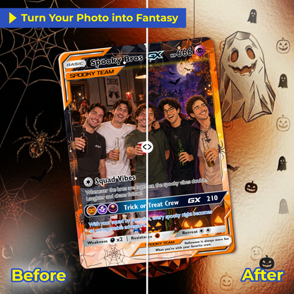Halloween Custom Pokémon Card for Best Friends, Personalized Pokémon Card with Animated Photo, Customizable Group Gift, Custom Halloween Gift for Friends, Pokémon Party Gift - CPC-hlw-11
