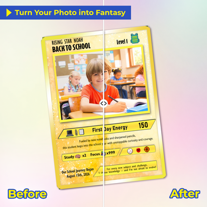 Back to School Custom Pokémon Card - Personalized Pokémon Card with Anime Picture for Kids, Students - First Day of School Gift from Parents - CPC-146.A