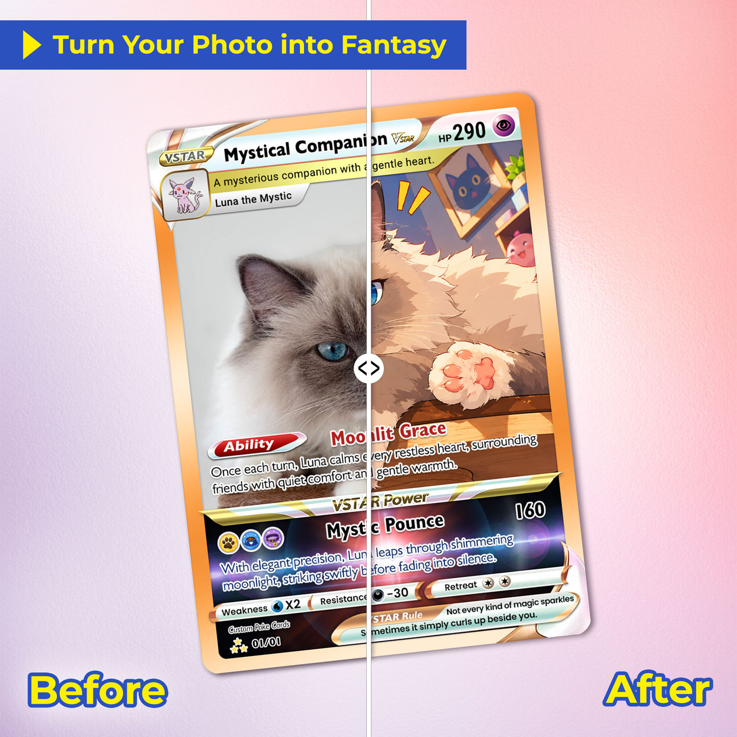 For Cat Lovers Custom Pokémon Card - Personalized Poke Cards with Animated Cat Photo - Unique Gift for Cat Mom, Cat Dad - CPC-Pet-05