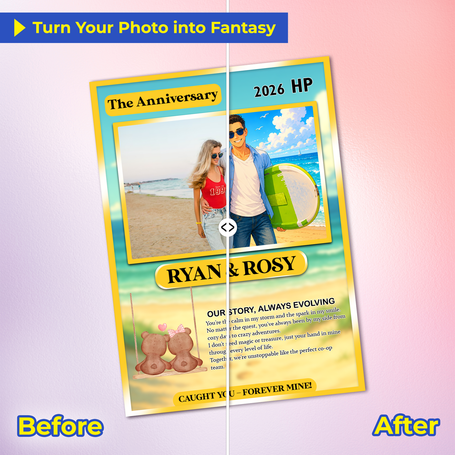 Custom Pokemon Card for Lovers - Personalized Anime-Inspired Pokemon Card - Holographic Effect Available - CPC-27