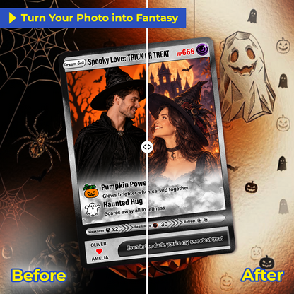 Halloween Custom Pokémon Cards with Animated Photo, Personalized Pokemon Cards, Customizable Gifts for Lovers, Husband and Wife - CPC-hlw-05