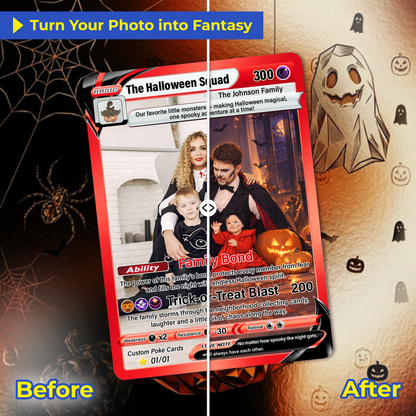 Family Halloween Custom Pokémon Cards with Anime Picture, Personalized Pokemon Cards, Animated Gifts for Family Memebers - CPC-hlw-02