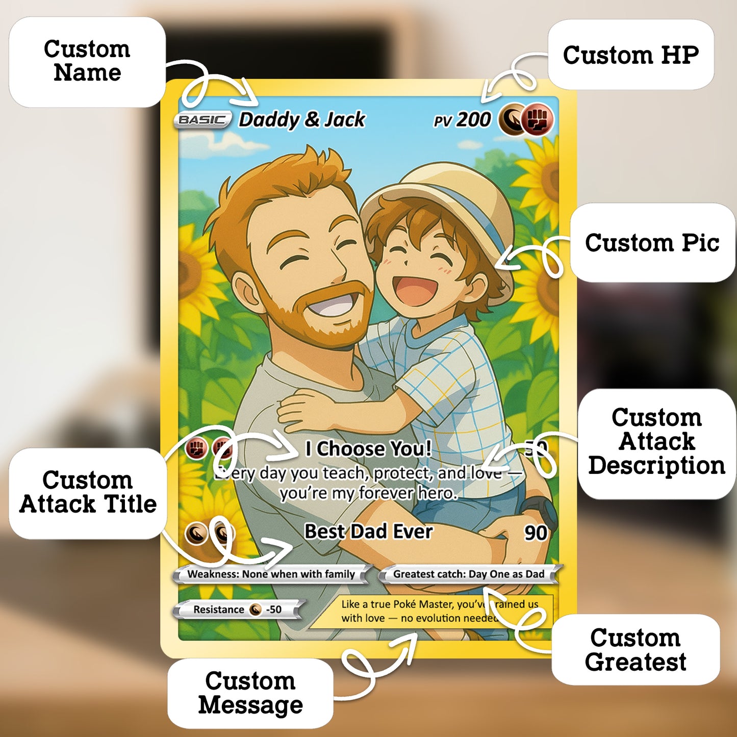 Best Dad Ever Pokemon Card, Custom Pokemon Card  - Anime-Inspired Personalized Pokemon Card for Dad - Perfect Gift for Dad - CPC-58