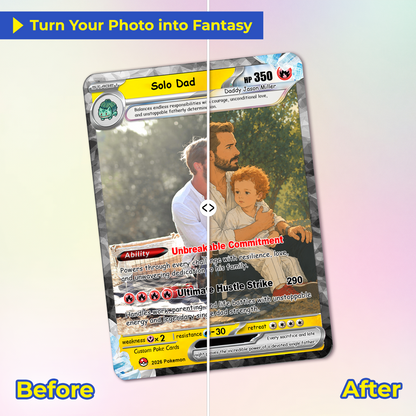 Single Dad Custom Pokémon Card for Father's Day - Comic Anime Style Personalized Pokémon Card for Solo Father - Perfect Gift from Kids & Friends - CPC-130