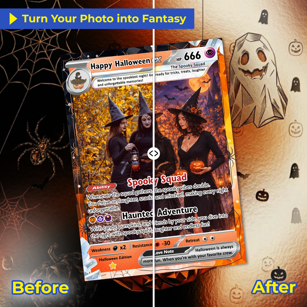 Custom Pokémon Card for Best Friends, Halloween Anime Transformation Metal Card, Personalized Group Gift, Custom Halloween Gift for Friends, Pokémon Party Gift - CPC-hlw-10