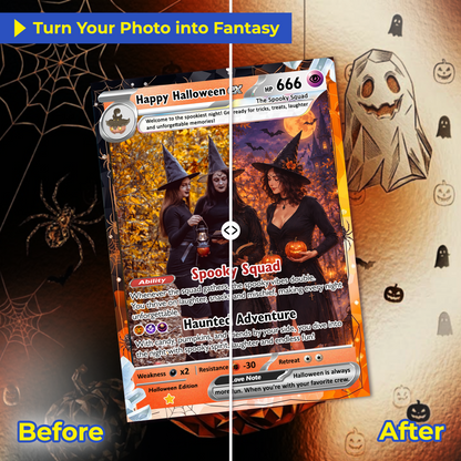 Custom Pokémon Card for Best Friends, Halloween Anime Transformation Metal Card, Personalized Group Gift, Custom Halloween Gift for Friends, Pokémon Party Gift - CPC-hlw-10