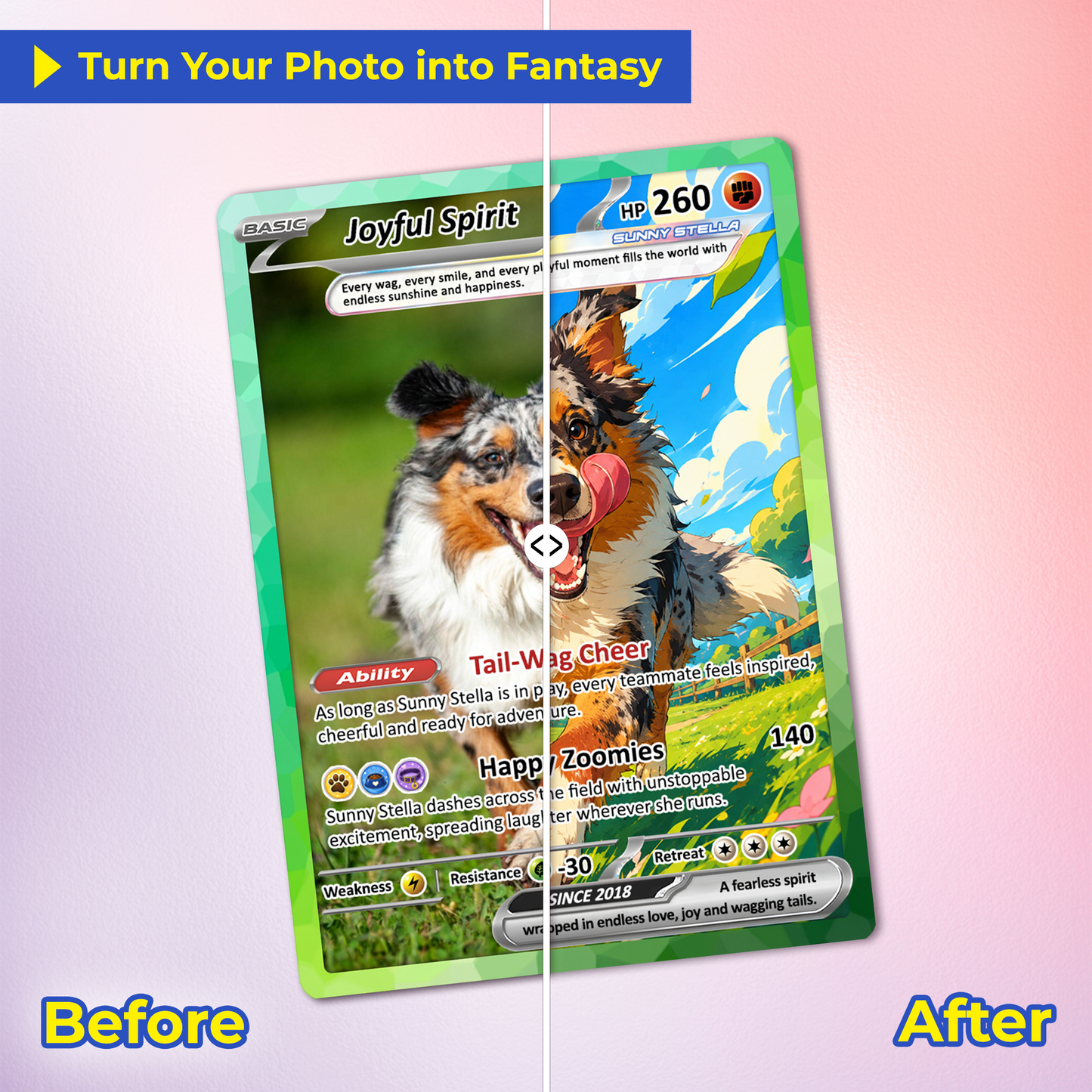 Personalized Poke Cards with Animated Pet Photo - Custom Pokémon Card -  Unique Gift for Pet Lovers, for Dog Mom, Cat Mom, Dog Dad, Cat Dad - CPC-Pet-04
