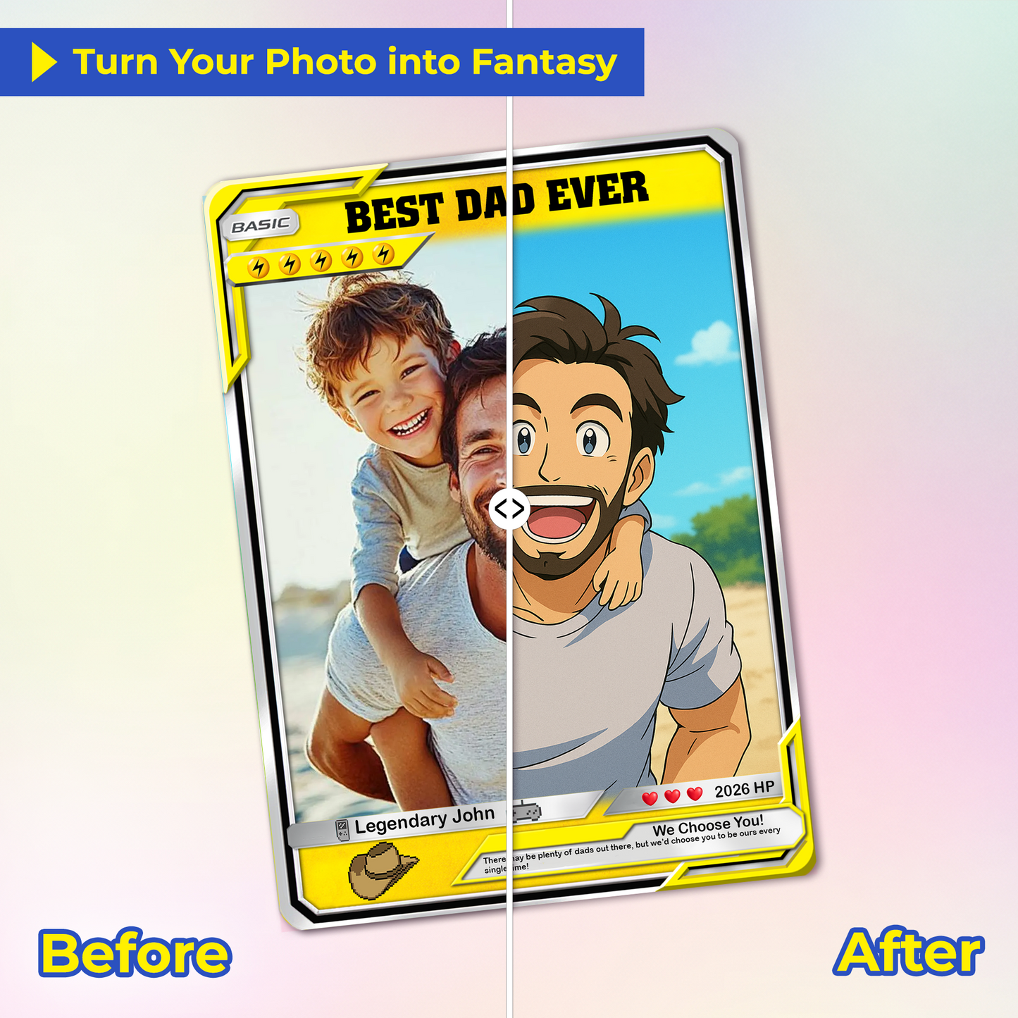 Custom Pokemon Card  - Anime-Inspired Personalized Pokemon Card for Dad | Daddy & Me Customized Poke Gift - Customizable Trading Cards - CPC-16