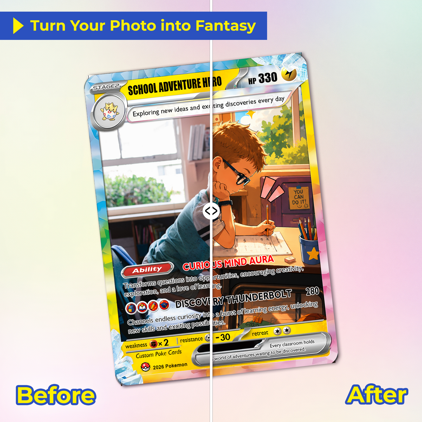 Back to School Personalized Pokémon Card - Custom Pokémon Card with Anime Picture for Kids, Students - First Day of School Gift from Parents - CPC-BTS-04