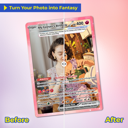 Happy Birthday Custom Pokémon Card for Her - Personalized Pokémon Card by Animated Photo - Customizable Pokémon Gift from Boyfriend, Husband for Girlfriend & Wife - CPC-DOB-06