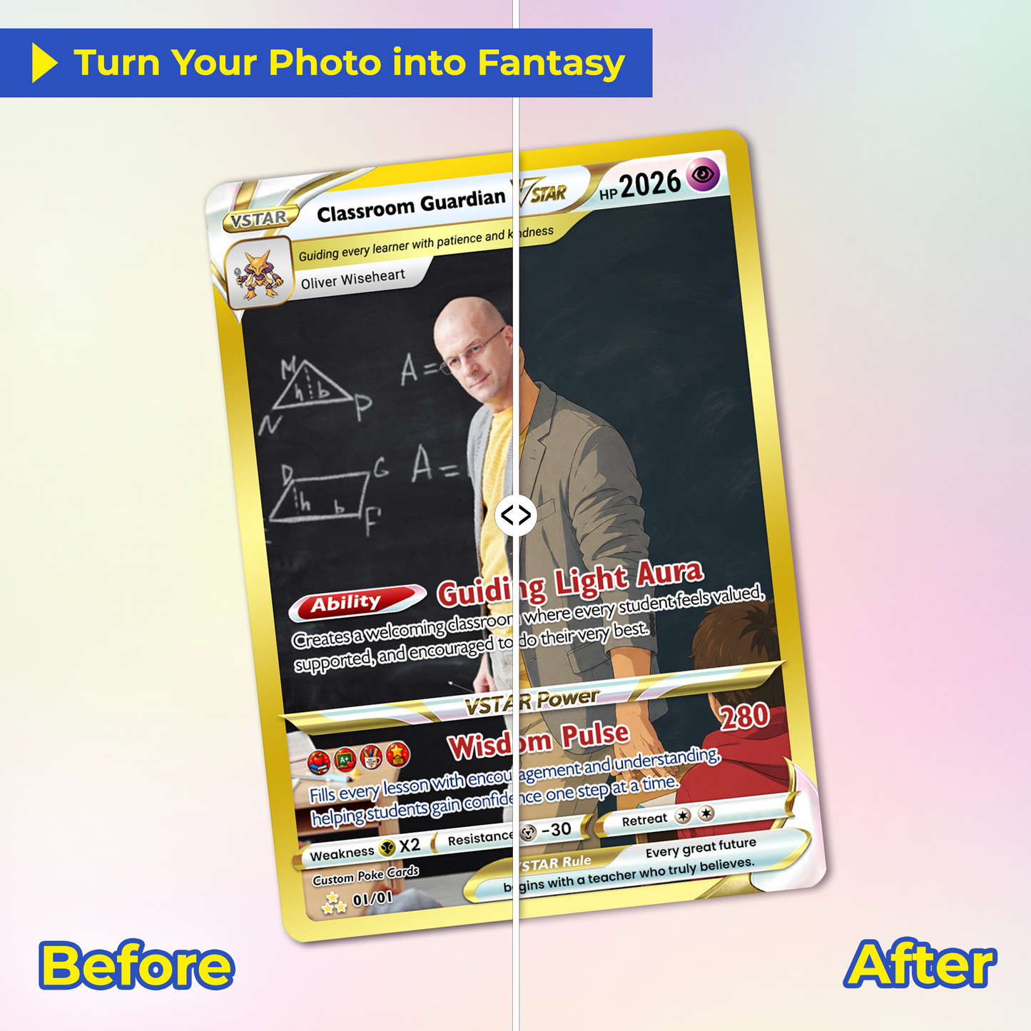 Classroom Guardian Custom Pokémon Cards, Teacher Appreciation Gift Card, Personalized Pokémon Cards, Change Your Photo to Anime Styles, Thank You Teacher Gift - CPC-BTS-09